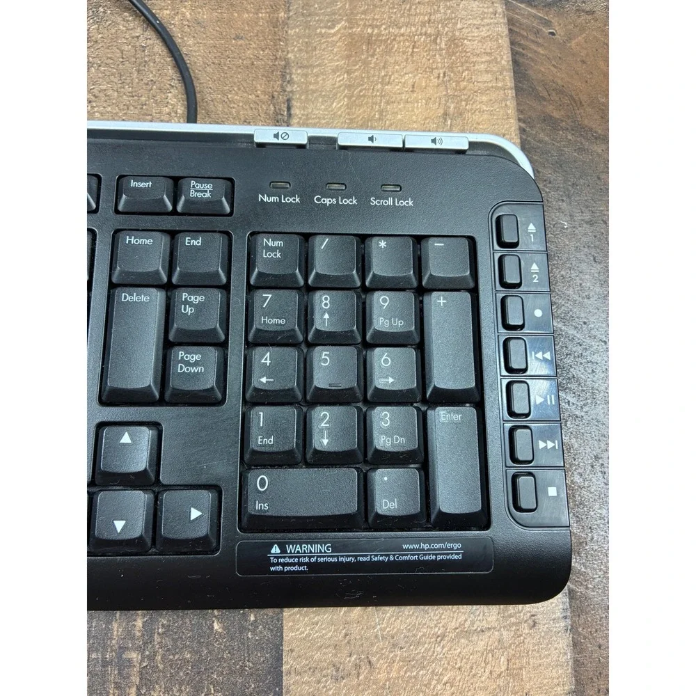 HP Multimedia Keyboard Wired PS/2 Black Silver KB-0601 5188-6077 Used